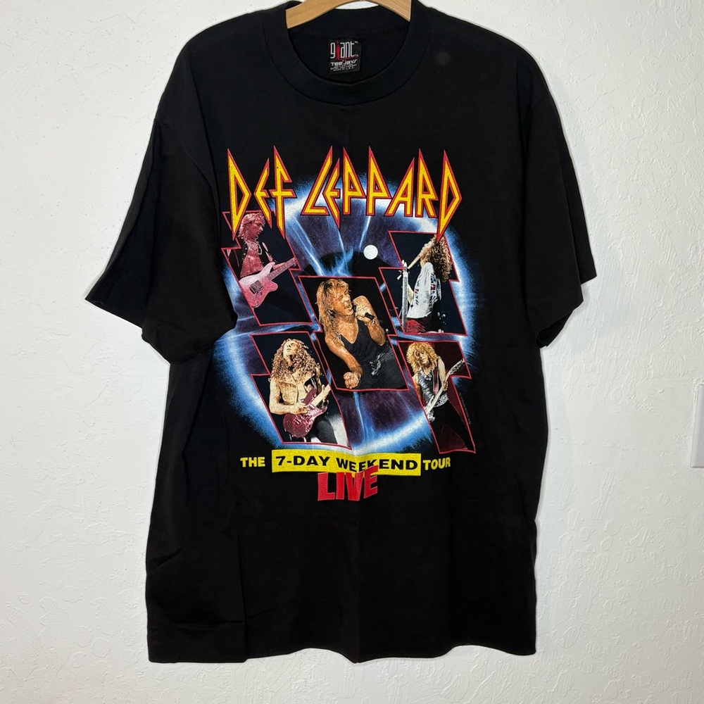 Vtg 1992 Giant by Tee Jays Def Leppard 7-Day Weekend Tour Tshirt Black XL‎ US